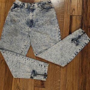 Vintage Cap Ferrat High-Rise Acid White Wash Mom Jeans Ankle Zipper w/Bows!!